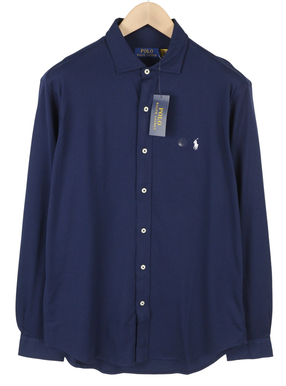 RALPH LAUREN vyriški marškinėliai L dydžio tamsiai mėlyni su iškirpte ir siuvinėtu logotipu RRP160 