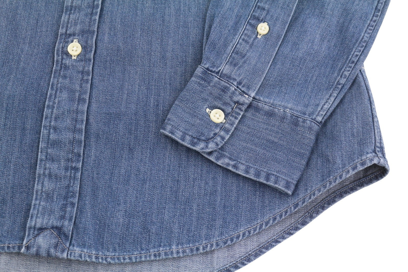 RALPH LAUREN „Core Replen“ vyriški marškinėliai, mėlyni, džinsinio audinio, su sagomis žemyn kaklu, ploni, RRP159 