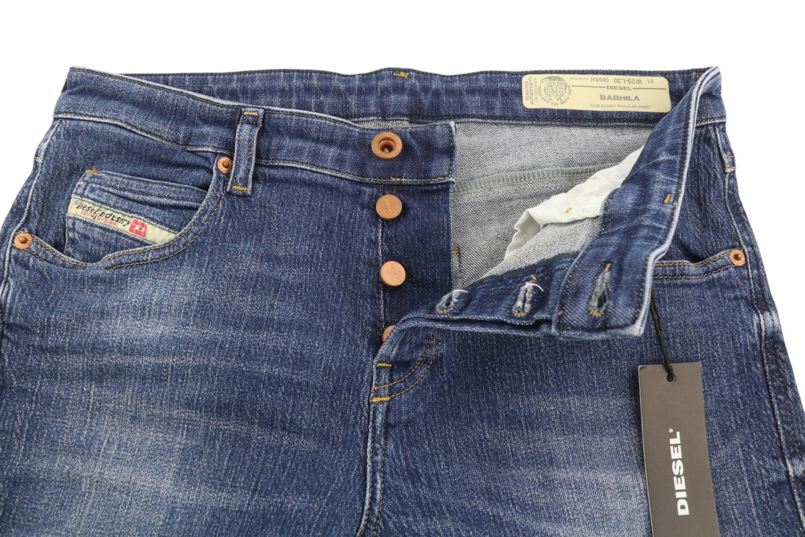 DIESEL Babhila 089AH moteriškos kelnės W29/L30 mėlynos išblukintos, plonos, aptemptos, tamprios 