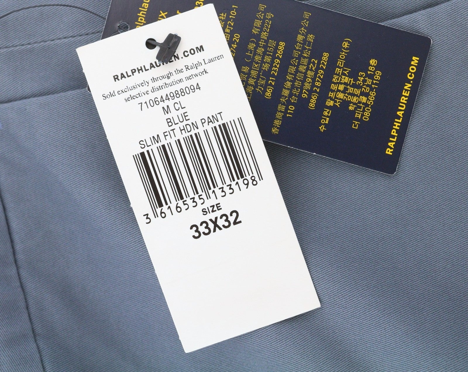 RALPH LAUREN Men Trousers W33/L32 Blue Chino Slim Stretch Zip Fly Logo RRP179