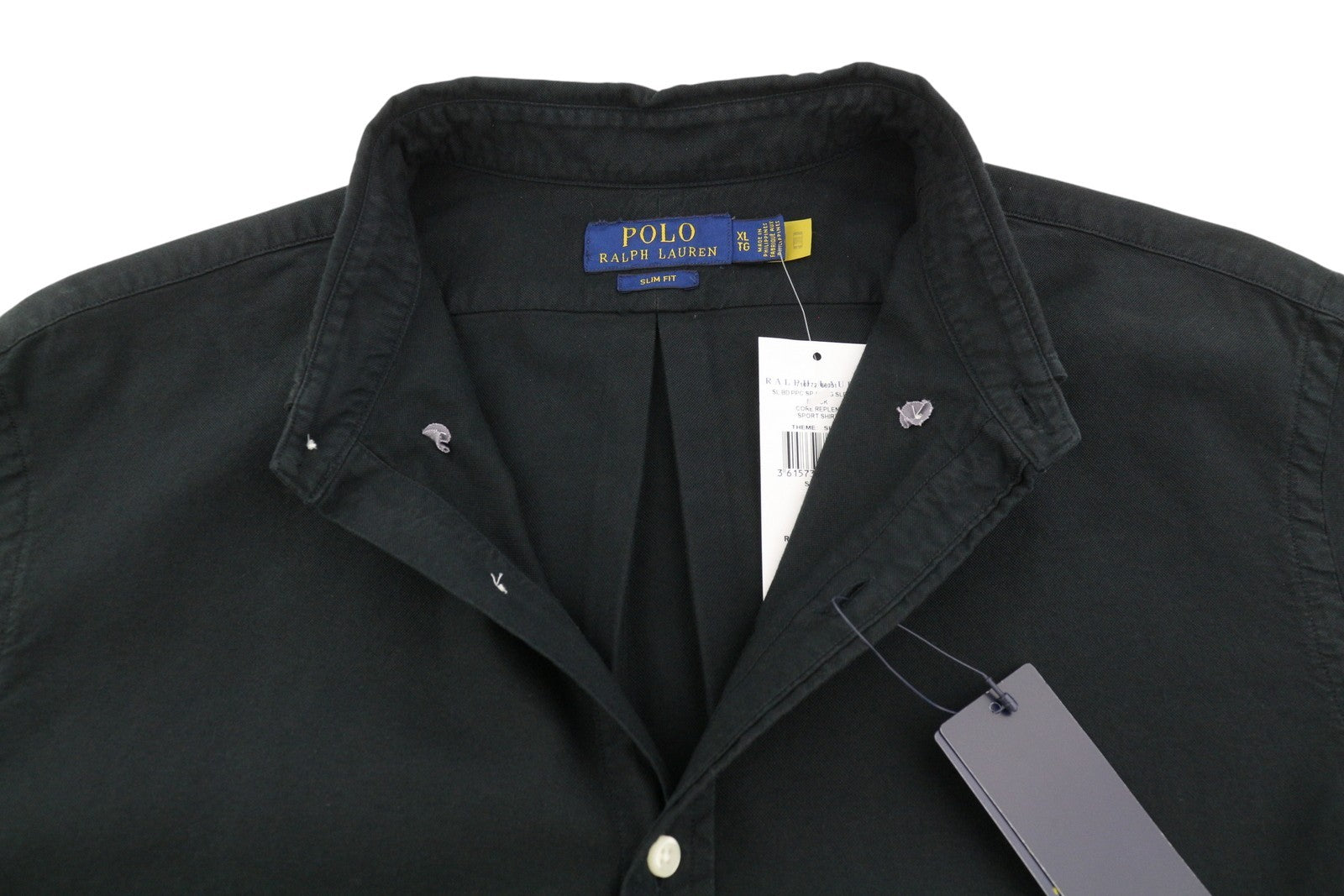 RALPH LAUREN Core Replen Men Shirt XL Black Button-Down Neck Slim Fit RRP159