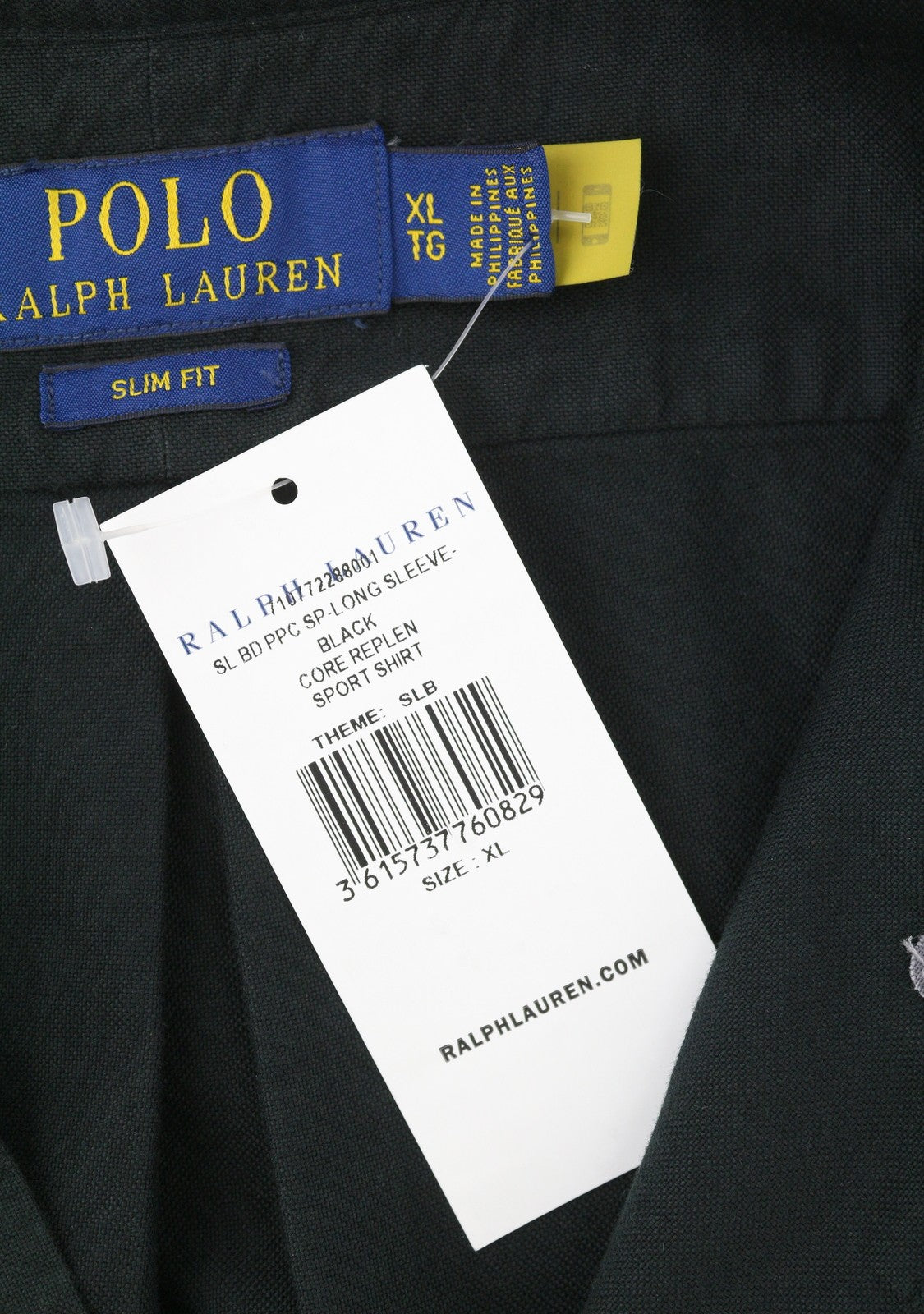 RALPH LAUREN Core Replen Men Shirt XL Black Button-Down Neck Slim Fit RRP159