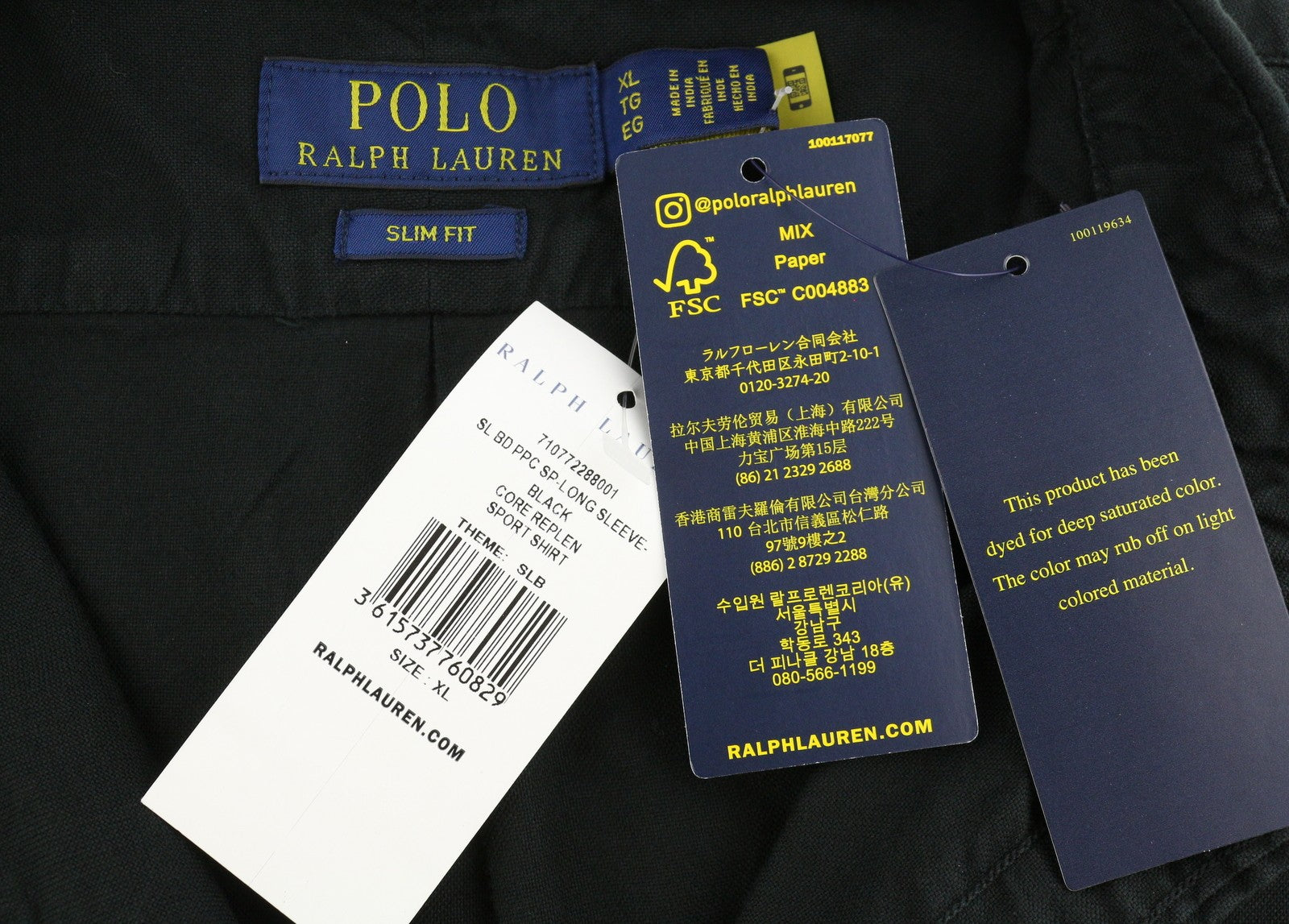 RALPH LAUREN Core Replen Men Shirt XL Black Button-Down Neck Slim Fit RRP159