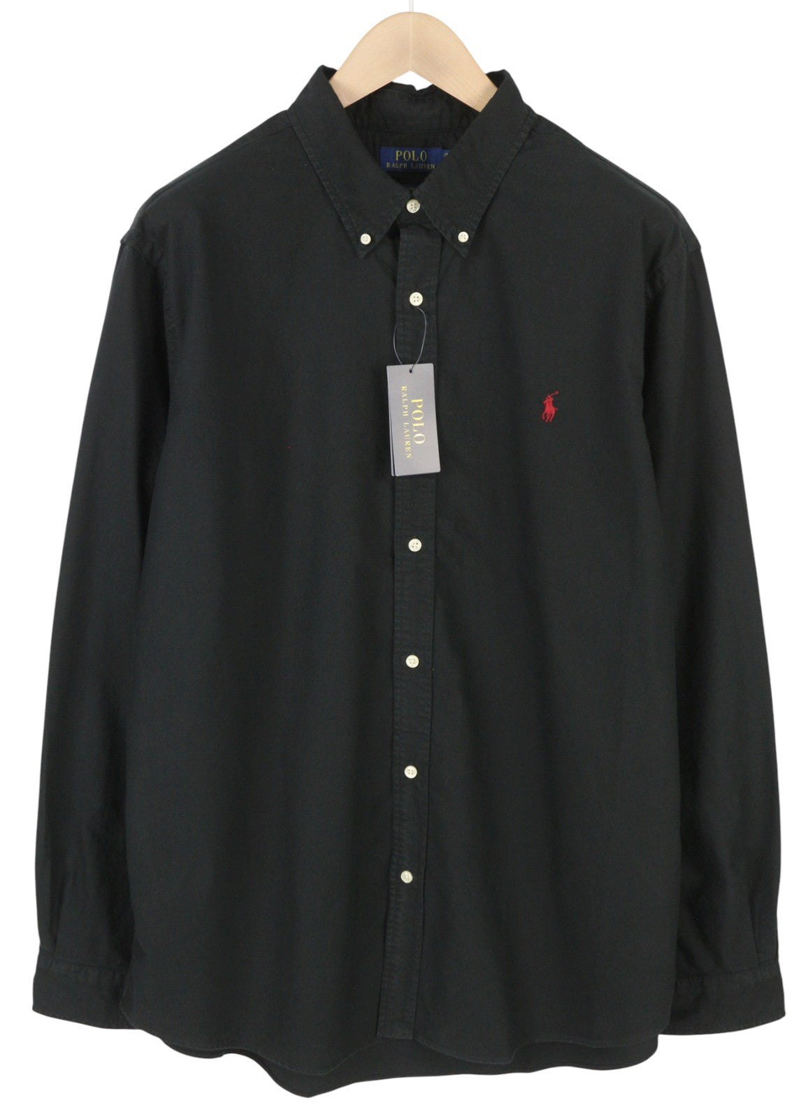 RALPH LAUREN „Core Replen“ vyriški marškinėliai, 2XL, juodi, su sagomis atlenkiama apykakle, pritaikytas kirpimui, RRP149 