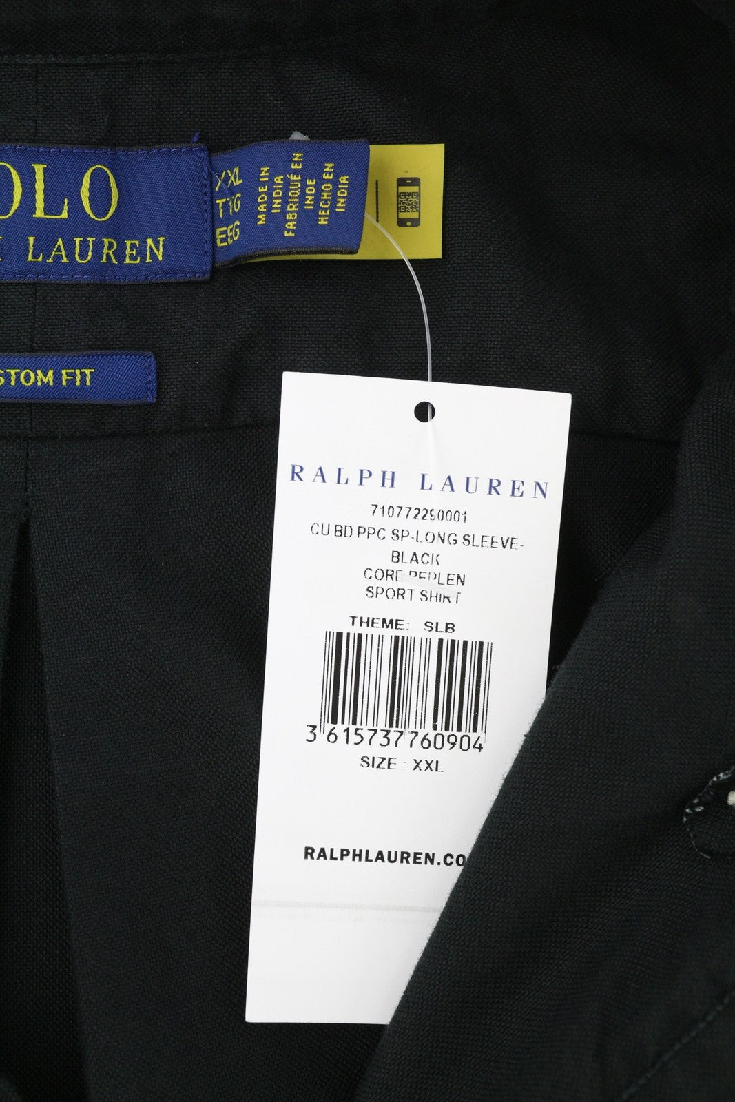 RALPH LAUREN „Core Replen“ vyriški marškinėliai, 2XL, juodi, su sagomis atlenkiama apykakle, pritaikytas kirpimui, RRP149 