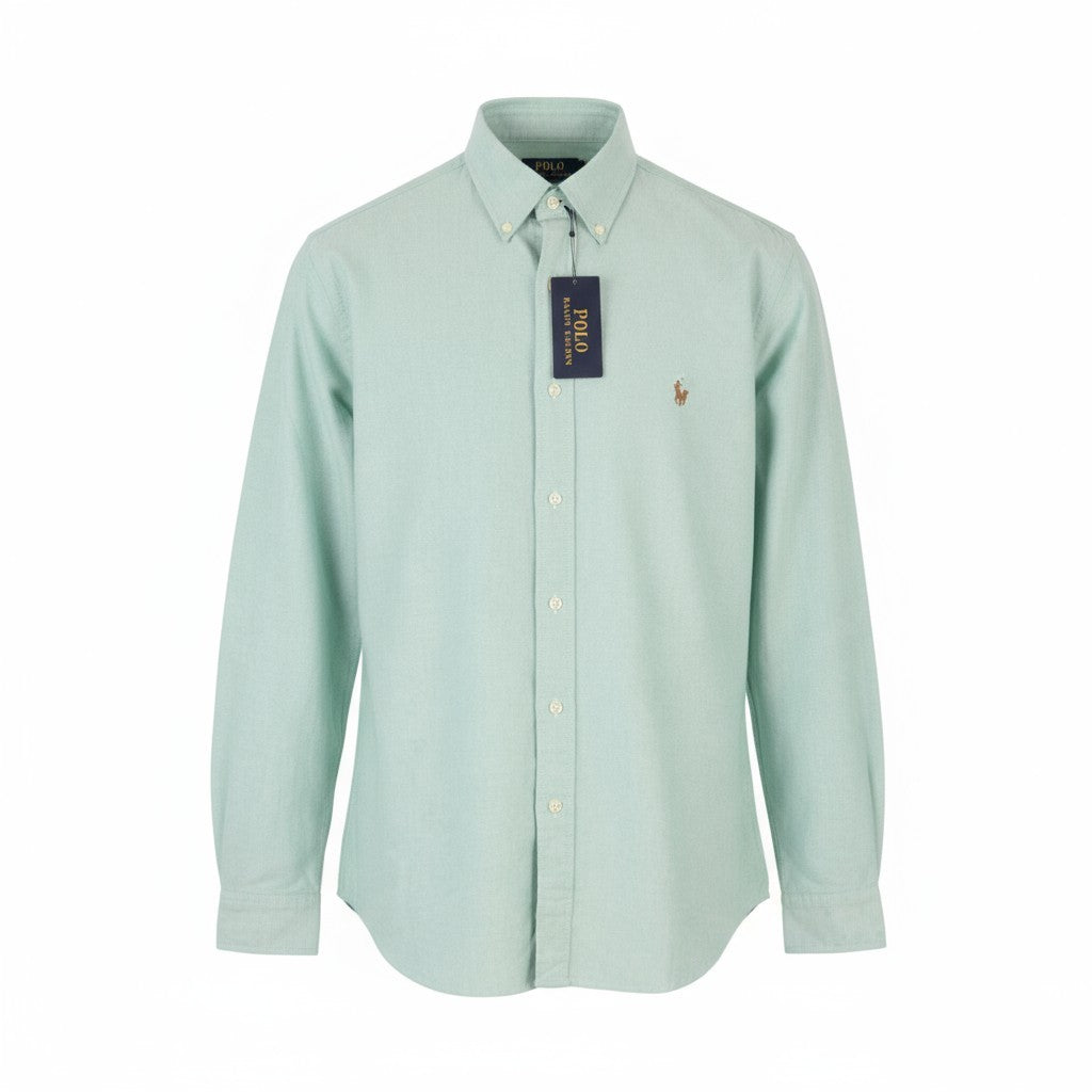 RALPH LAUREN vyriški marškinėliai, žali, su sagomis žemyn, laisvalaikio stiliaus, L dydžio, su sagomis žemyn, individualiai pritaikyti, laisvalaikio stiliaus, RRP169 