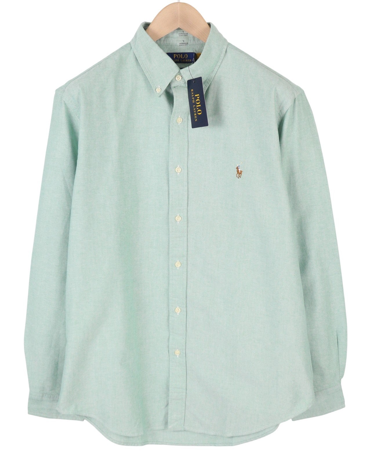 RALPH LAUREN vyriški marškinėliai, žali, su sagomis žemyn, laisvalaikio stiliaus, L dydžio, su sagomis žemyn, individualiai pritaikyti, laisvalaikio stiliaus, RRP169 