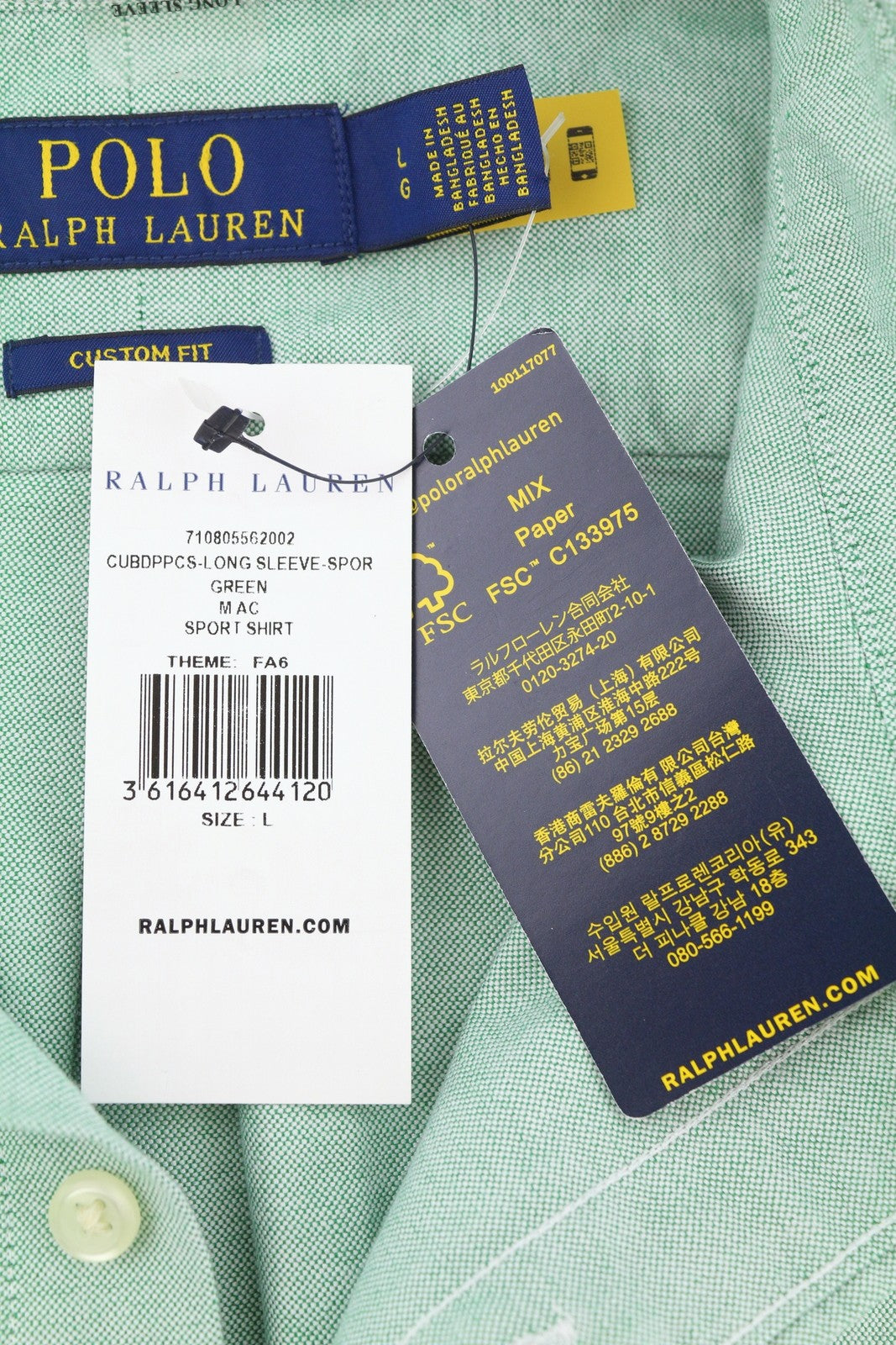 RALPH LAUREN vyriški marškinėliai, žali, su sagomis žemyn, laisvalaikio stiliaus, L dydžio, su sagomis žemyn, individualiai pritaikyti, laisvalaikio stiliaus, RRP169 