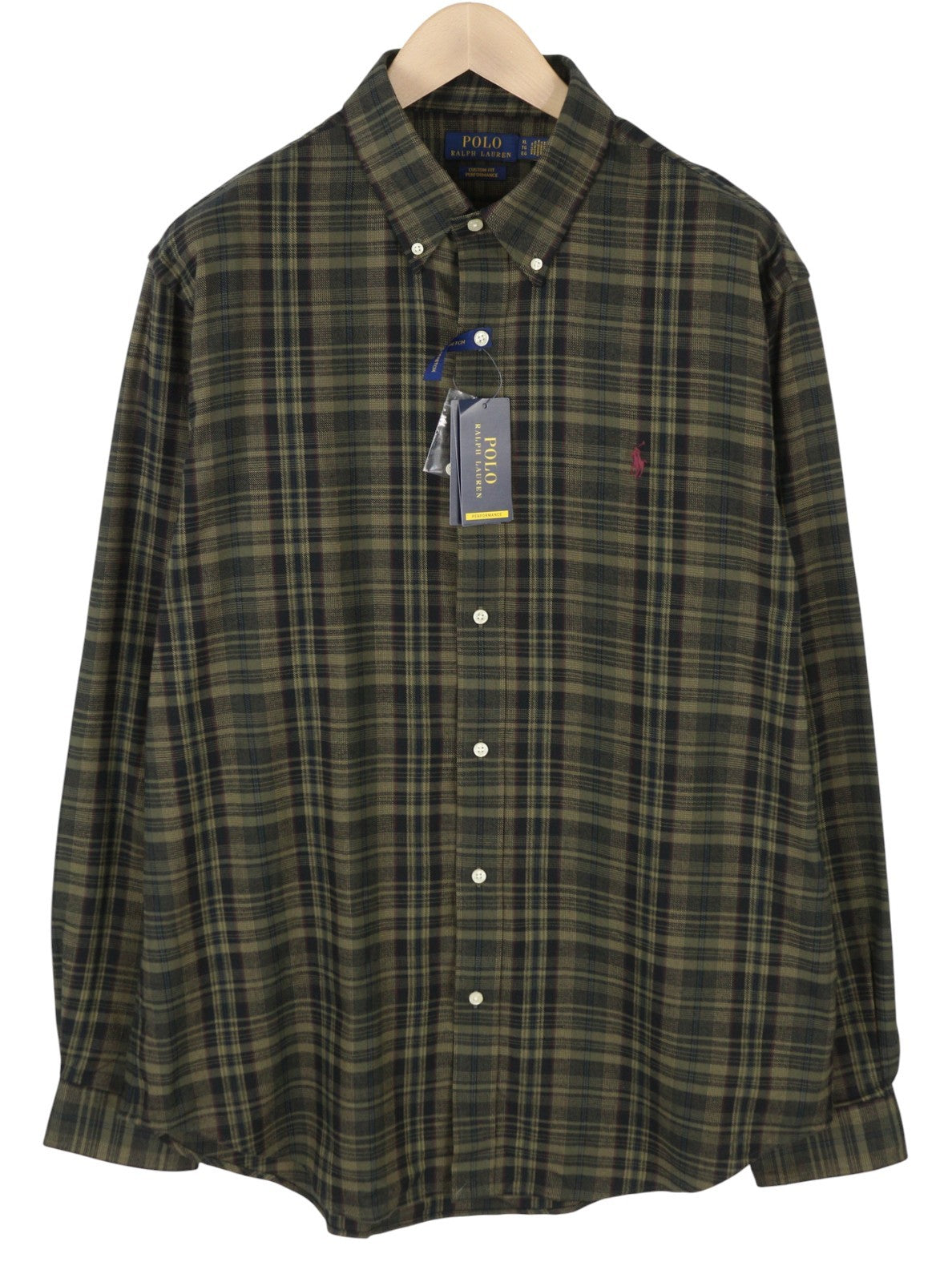 RALPH LAUREN vyriški marškinėliai, XL dydžio, žali, flanelės, languoti, individualiai pritaikyti, su sagomis. 