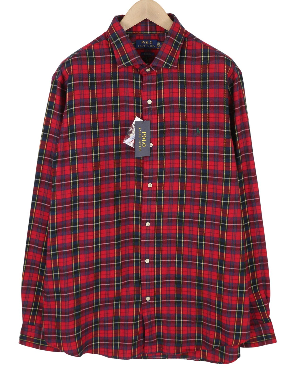 RALPH LAUREN vyriški marškinėliai, 2XL dydžio, raudoni languoti flaneliniai, individualaus kirpimo, su sagomis užsegamu logotipu RRR159 