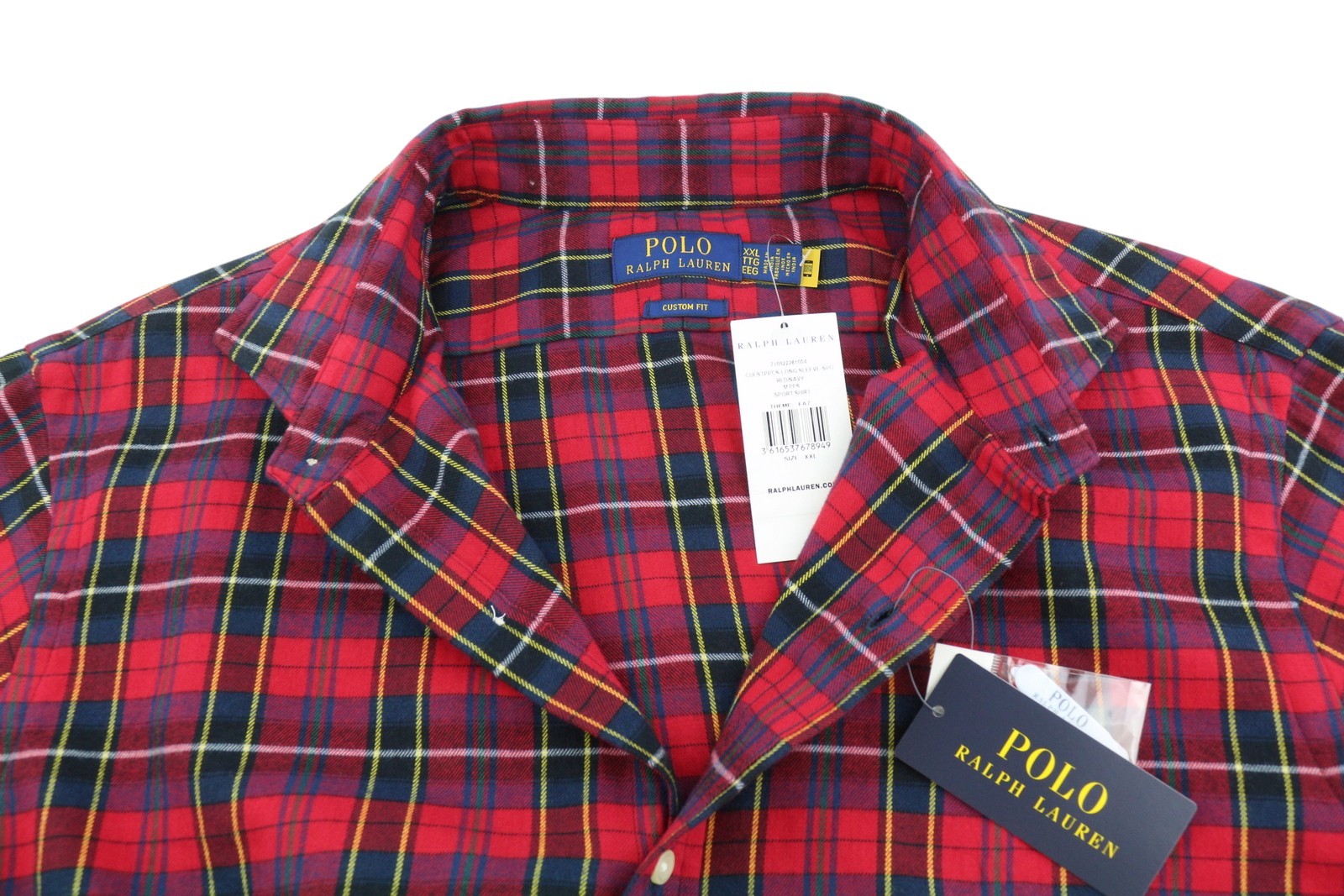 RALPH LAUREN vyriški marškinėliai, 2XL dydžio, raudoni languoti flaneliniai, individualaus kirpimo, su sagomis užsegamu logotipu RRR159 
