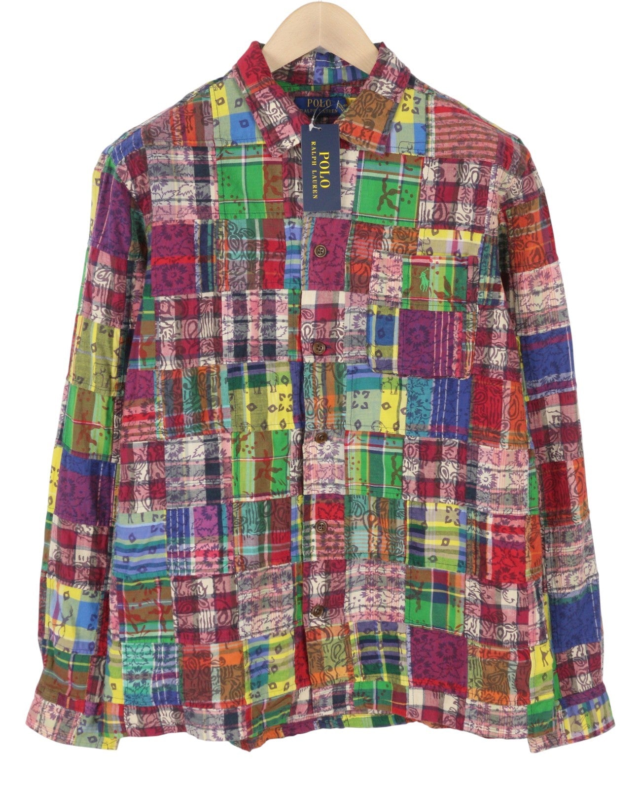 RALPH LAUREN vyriški marškinėliai M Spalvingi lopai Klasikinio kirpimo sagomis užsegami laisvalaikio marškinėliai 