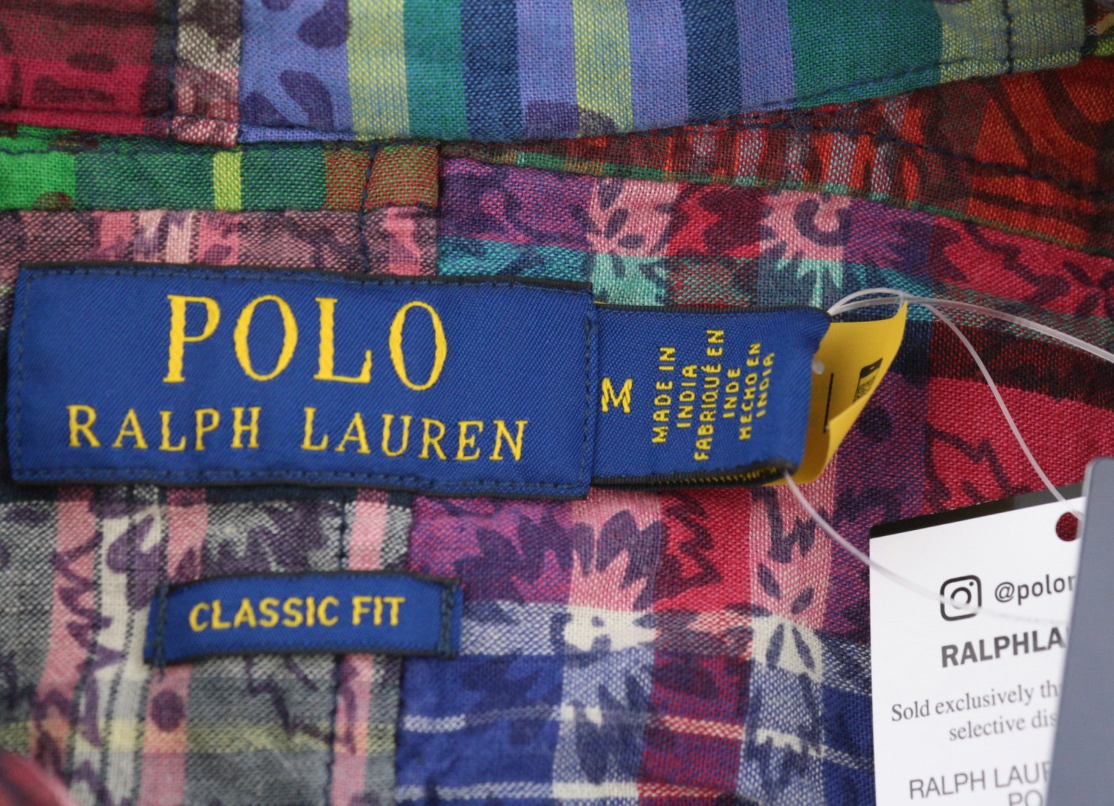 RALPH LAUREN vyriški marškinėliai M Spalvingi lopai Klasikinio kirpimo sagomis užsegami laisvalaikio marškinėliai 