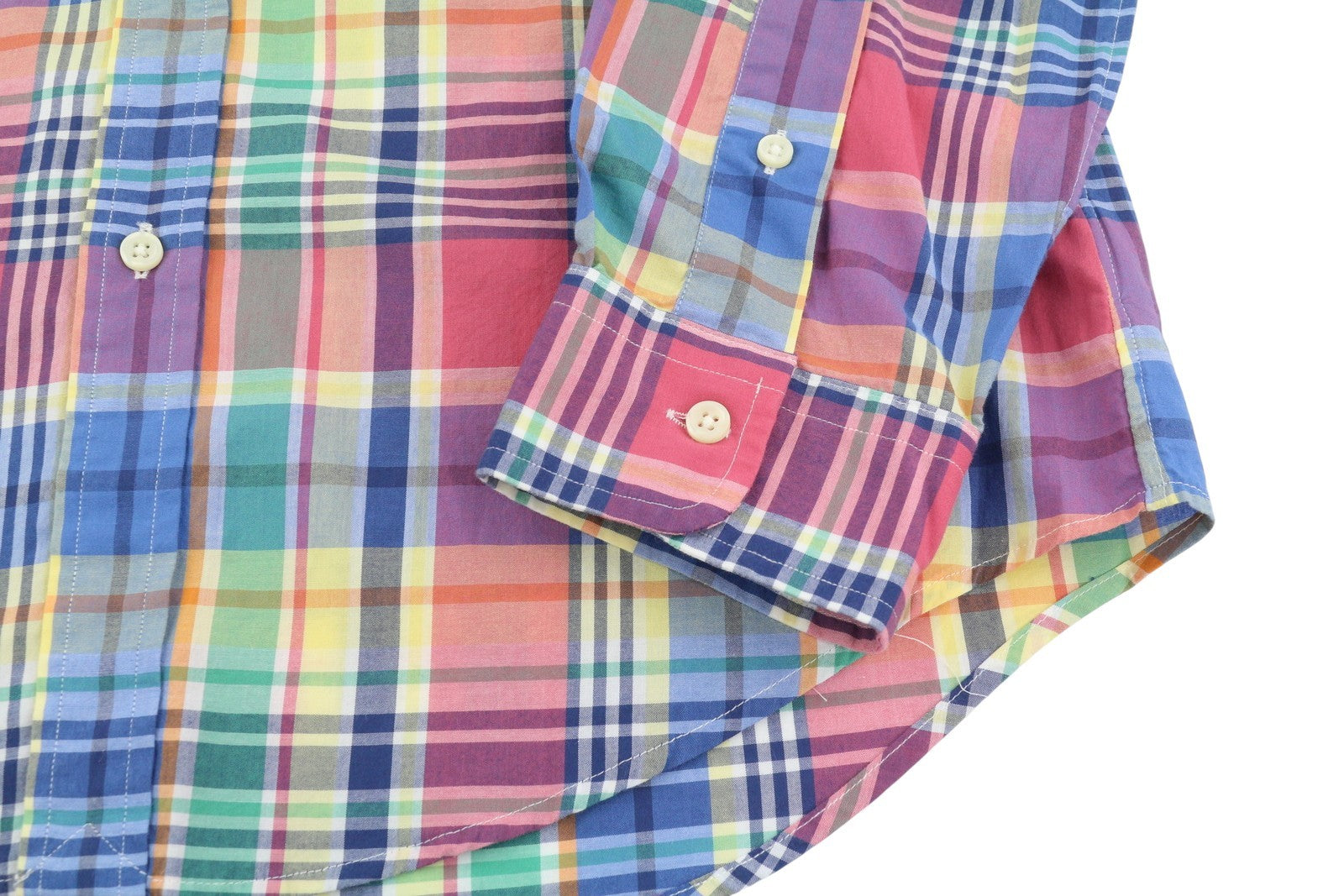 RALPH LAUREN vyriški marškinėliai M Spalvingi languoti marškinėliai su sagomis žemyn iškirpte, plonas kirpimas, laisvalaikio logotipas 