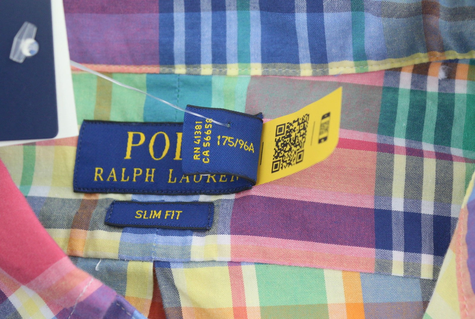 RALPH LAUREN vyriški marškinėliai M Spalvingi languoti marškinėliai su sagomis žemyn iškirpte, plonas kirpimas, laisvalaikio logotipas 