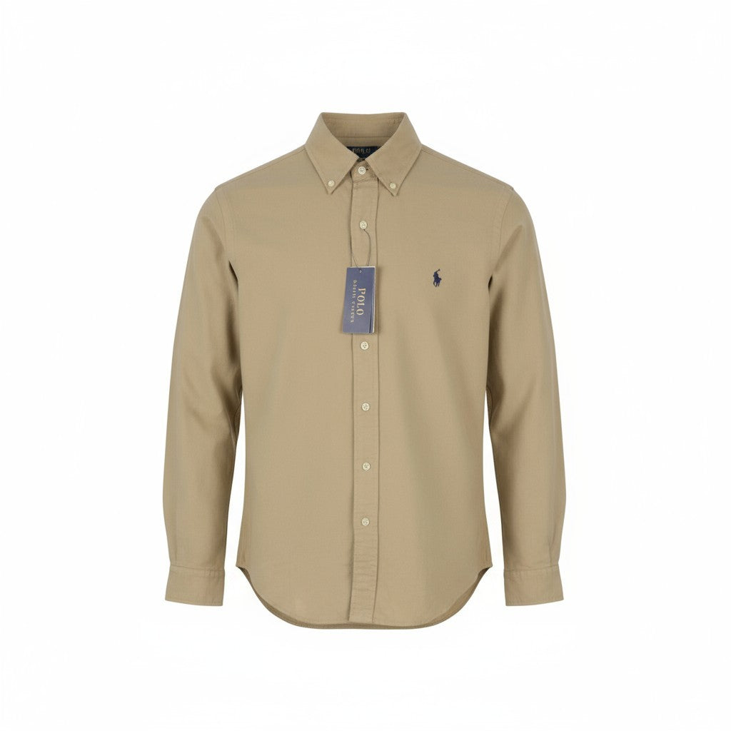 RALPH LAUREN „Core Replen“ vyriški marškinėliai, XS dydžio, rudi, su sagomis atlenkiama apykakle, pritaikytas kirpimas, RRP149 