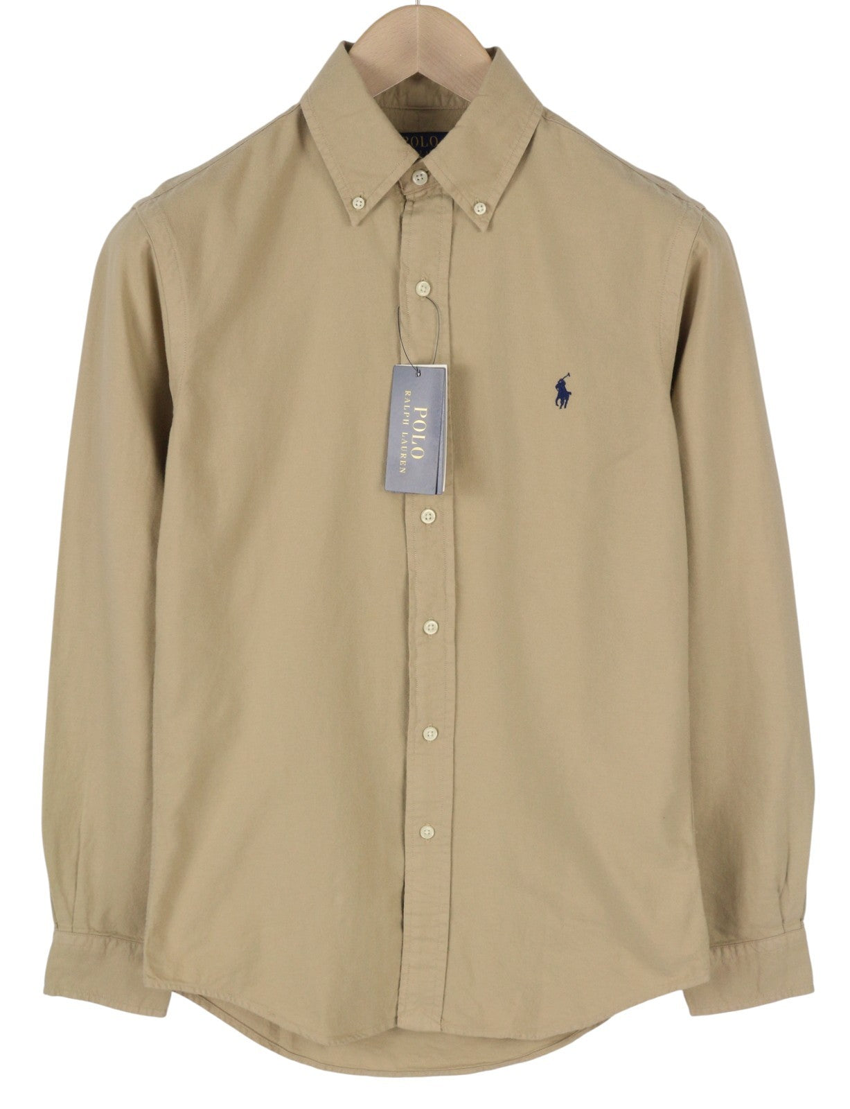 RALPH LAUREN „Core Replen“ vyriški marškinėliai, XS dydžio, rudi, su sagomis atlenkiama apykakle, pritaikytas kirpimas, RRP149 