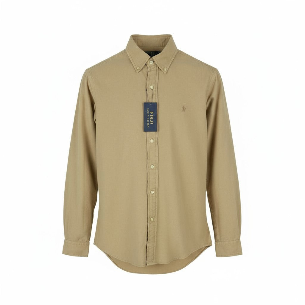 RALPH LAUREN Surrey gelsvai rudi vyriški marškinėliai M, rudi, su sagomis žemyn, individualaus kirpimo, RRP149 