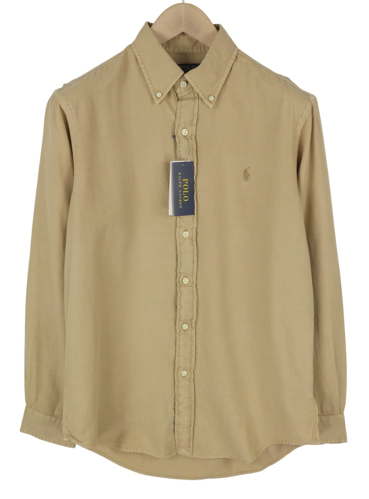 RALPH LAUREN Surrey gelsvai rudi vyriški marškinėliai M, rudi, su sagomis žemyn, individualaus kirpimo, RRP149 