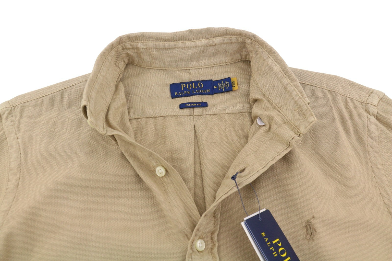 RALPH LAUREN Surrey gelsvai rudi vyriški marškinėliai M, rudi, su sagomis žemyn, individualaus kirpimo, RRP149 