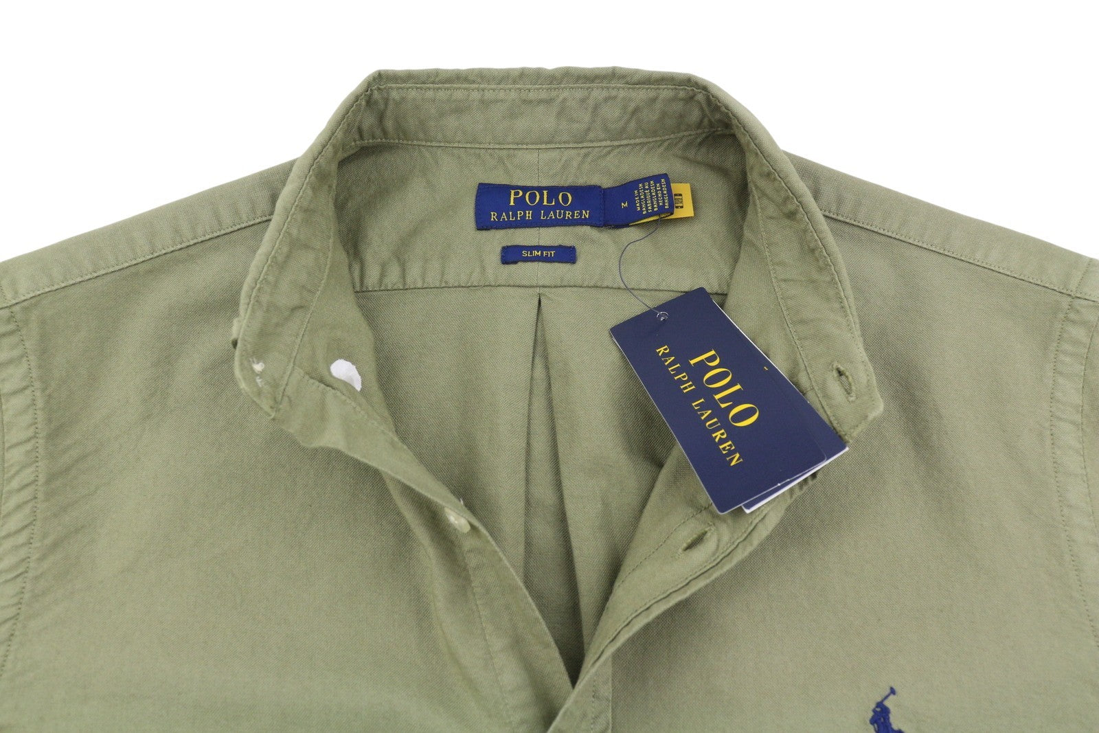 RALPH LAUREN vyriški marškinėliai M žali su sagomis žemyn iškirpte, plonas kirpimas su logotipu, laisvalaikio stilius, RRP149 