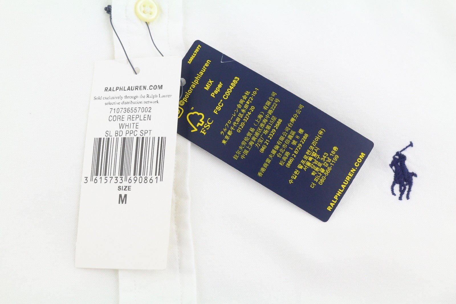 RALPH LAUREN „Core Replen“ vyriški marškinėliai, balti, su sagomis žemyn atlenkiama apykakle, prigludę priekyje (RRP159) 