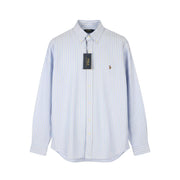 RALPH LAUREN Men Shirt L Blue Striped Custom Fit Button-Down Neck Logo RRP149