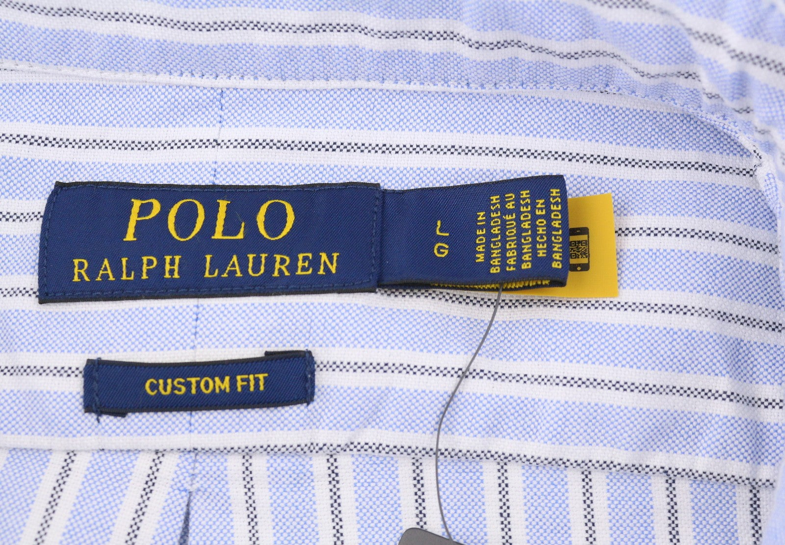 RALPH LAUREN Men Shirt L Blue Striped Custom Fit Button-Down Neck Logo RRP149