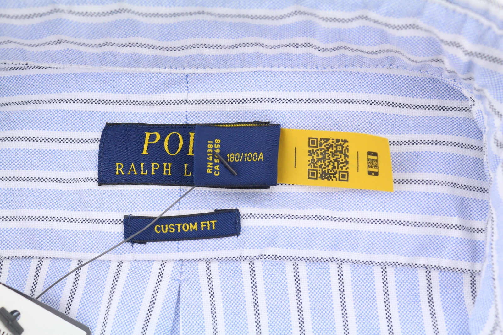 RALPH LAUREN Men Shirt L Blue Striped Custom Fit Button-Down Neck Logo RRP149