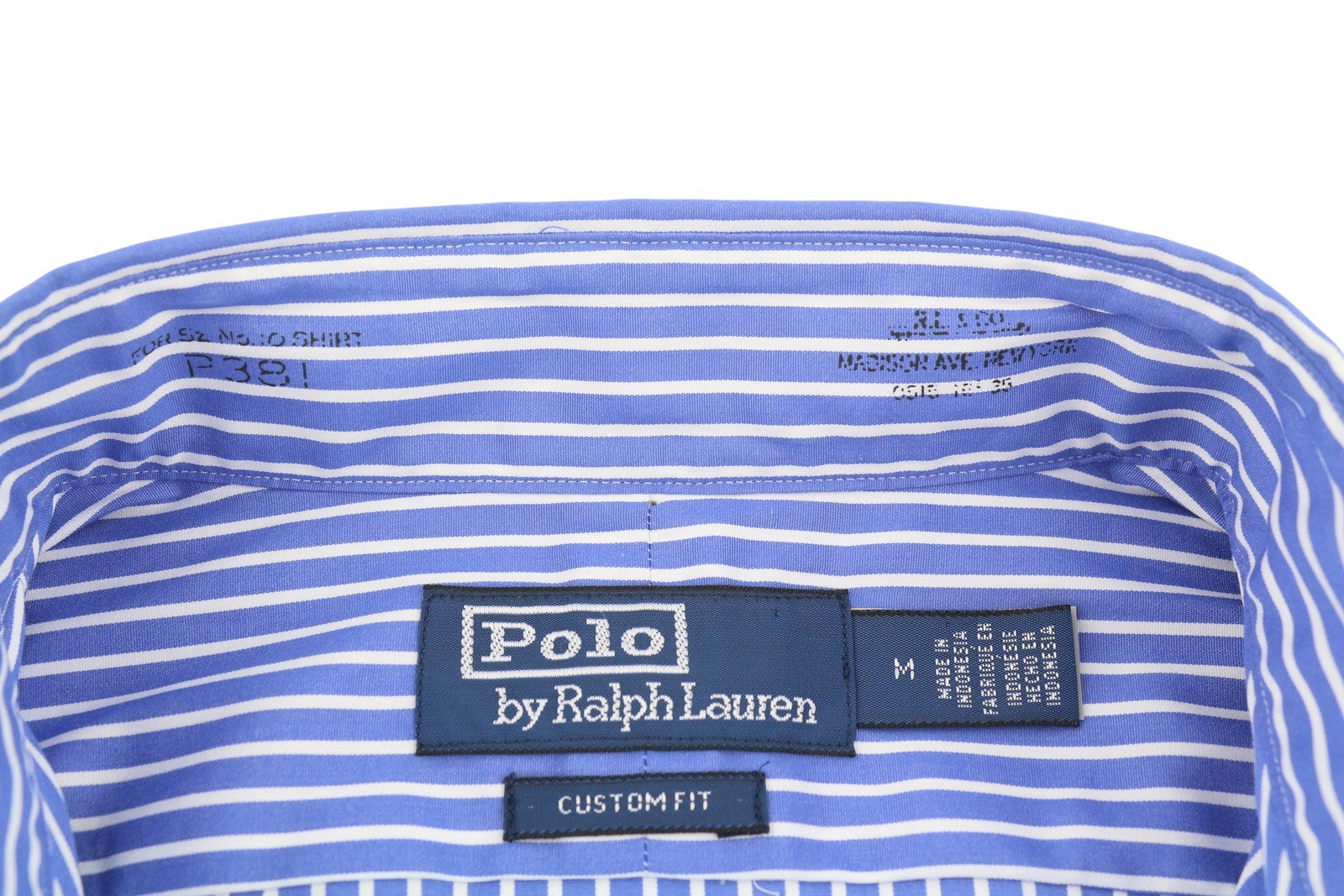 RALPH LAUREN Men Shirt M Blue Striped Cutaway Neck Custom Fit Button-Up RRP212