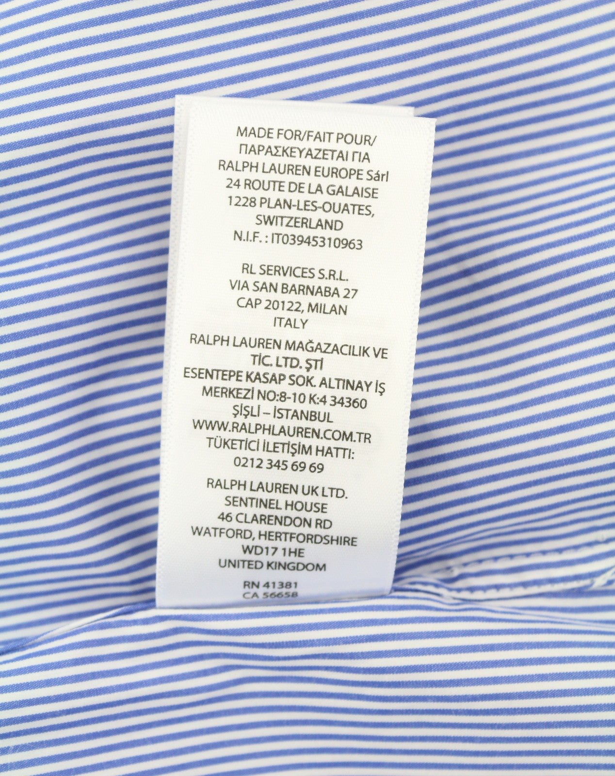 RALPH LAUREN Men Formal Shirt M Blue Striped Custom Fit Cutaway Logo RRP169