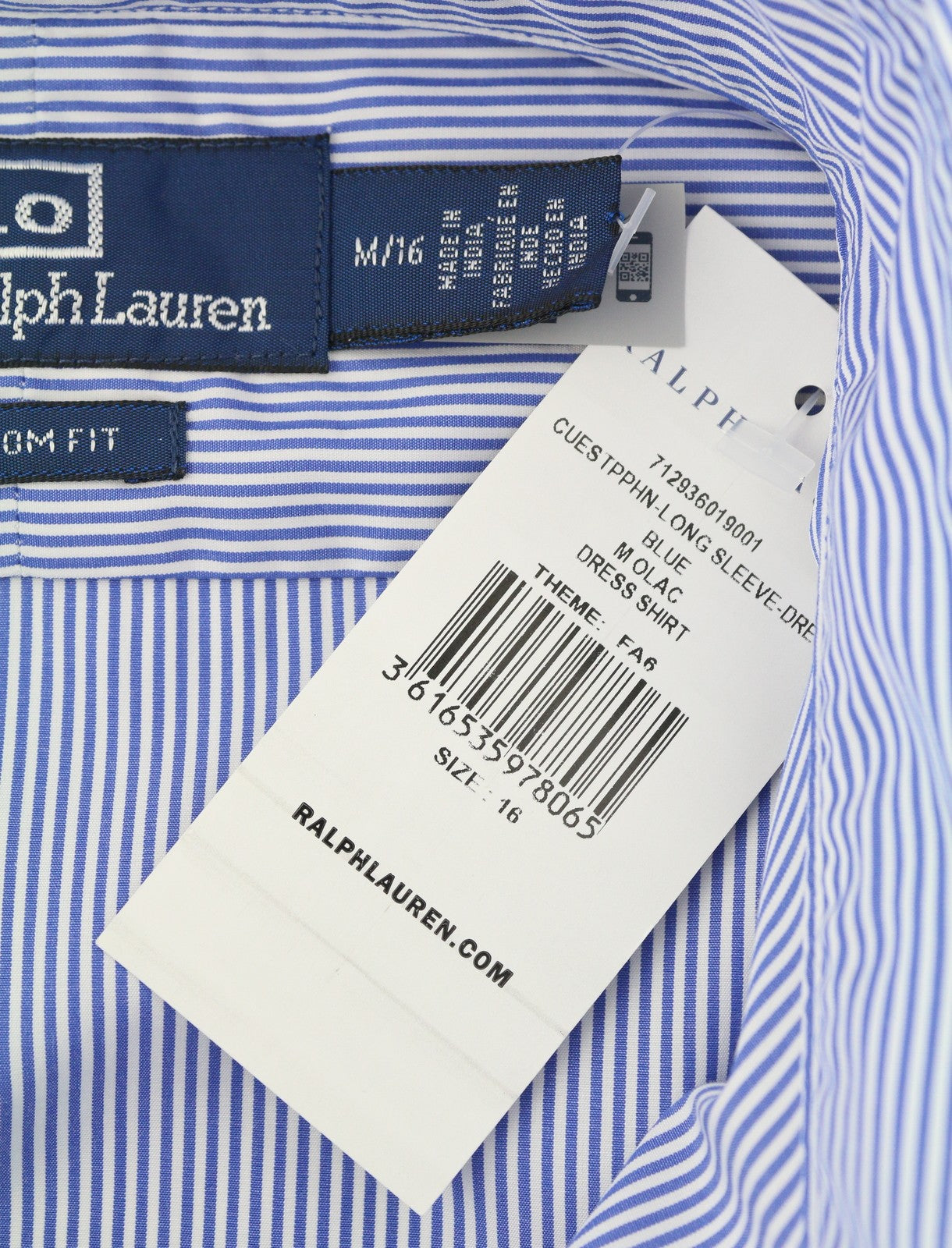 RALPH LAUREN Men Formal Shirt M Blue Striped Custom Fit Cutaway Logo RRP169
