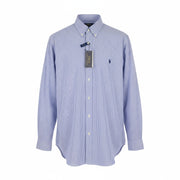 RALPH LAUREN „Core Replen“ vyriški marškinėliai, L dydžio, mėlyni, dryžuoti, su sagomis, RRP155 