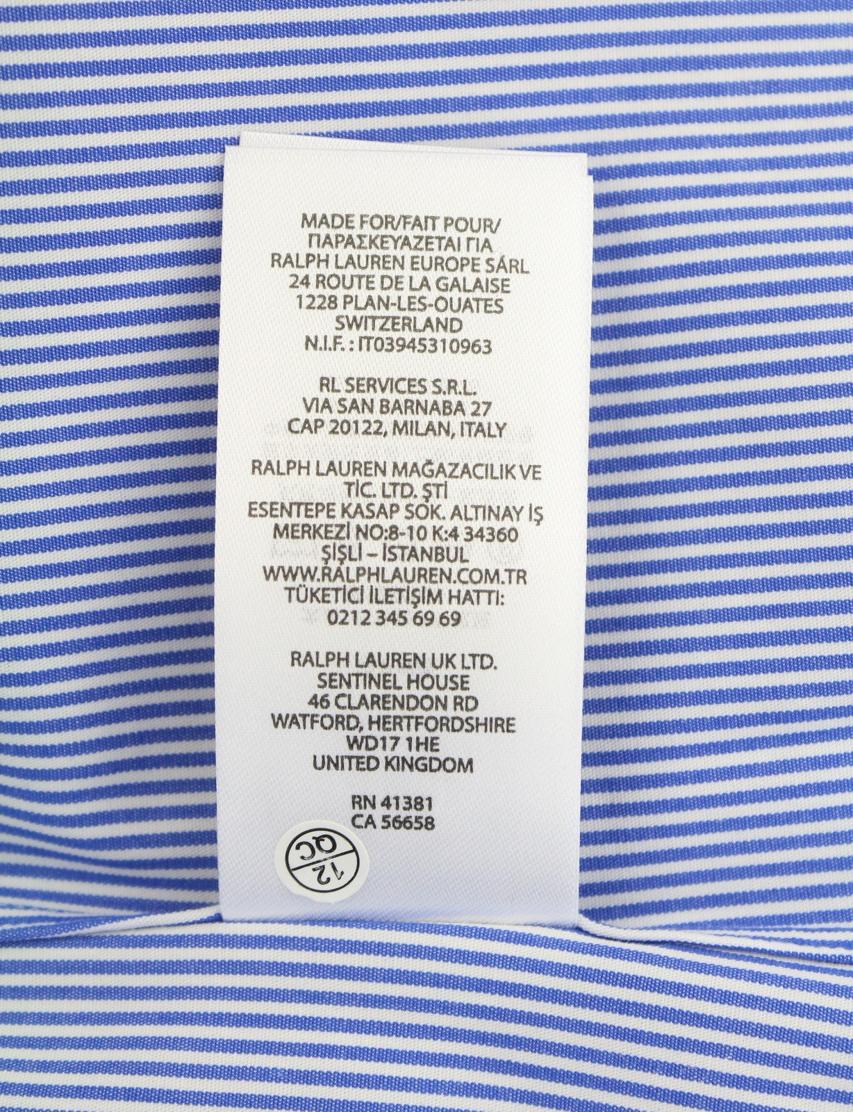 RALPH LAUREN „Core Replen“ vyriški marškinėliai, L dydžio, mėlyni, dryžuoti, su sagomis, RRP155 