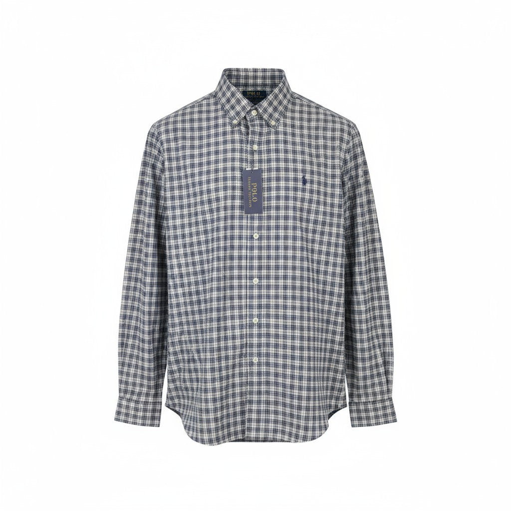 RALPH LAUREN vyriški marškinėliai S, tamprūs, languoti, su sagomis žemyn iškirpte, laisvalaikio stiliaus. 