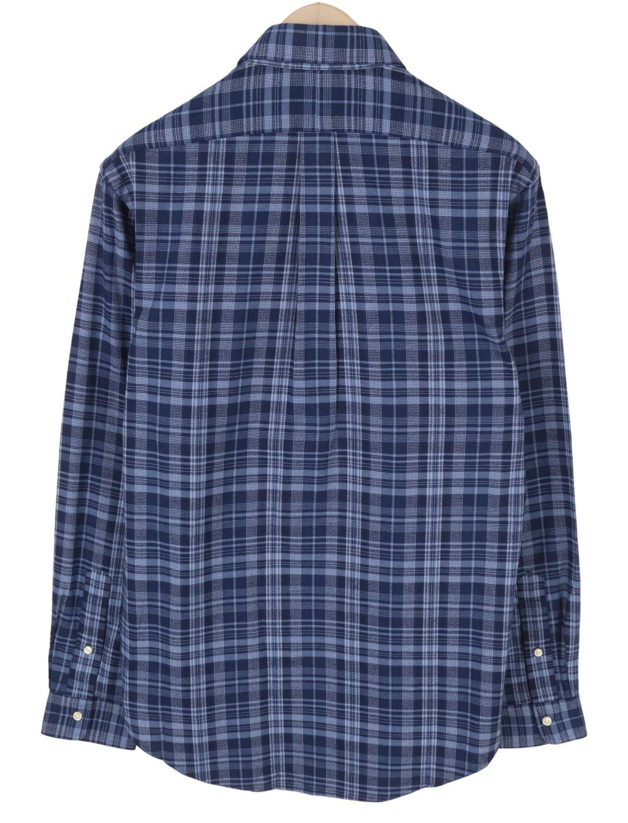 RALPH LAUREN vyriški marškinėliai M mėlyni, pritaikyti sportiniam languotam flaneliniam sagų užsegimui RRP169 