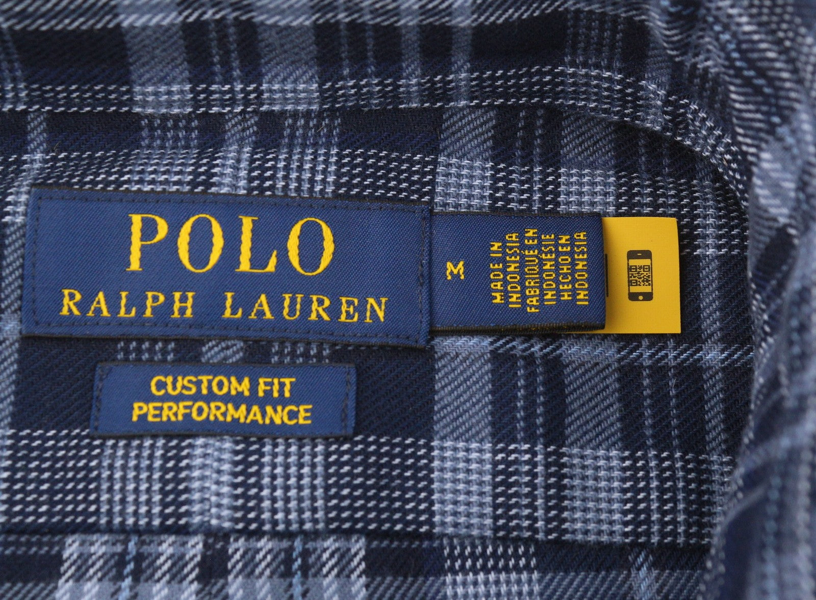 RALPH LAUREN vyriški marškinėliai M mėlyni, pritaikyti sportiniam languotam flaneliniam sagų užsegimui RRP169 