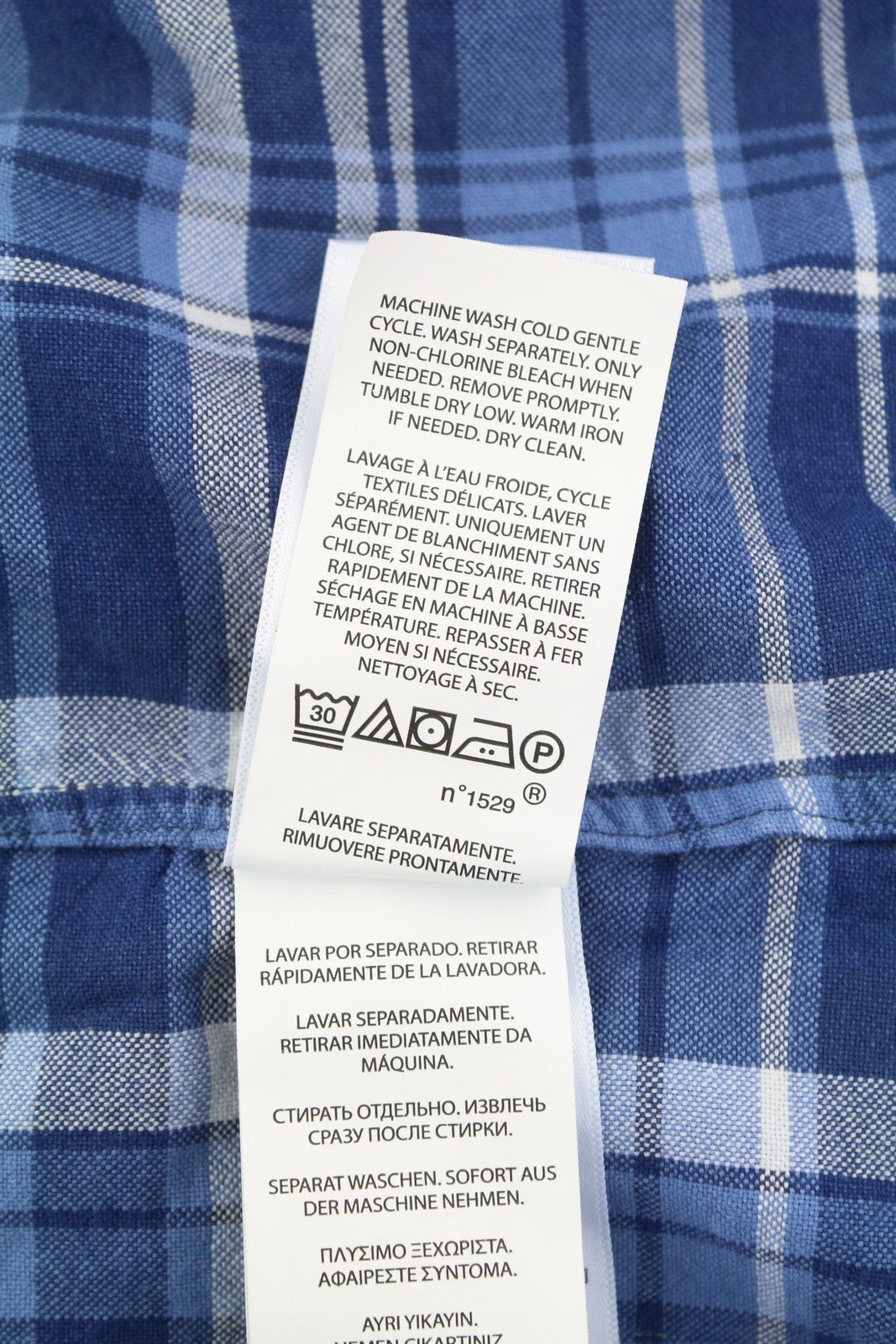 RALPH LAUREN vyriški marškinėliai, 2XL, mėlyni, klasikinio kirpimo, indigo spalvos, languoti, su sagomis žemyn iškirpte. 