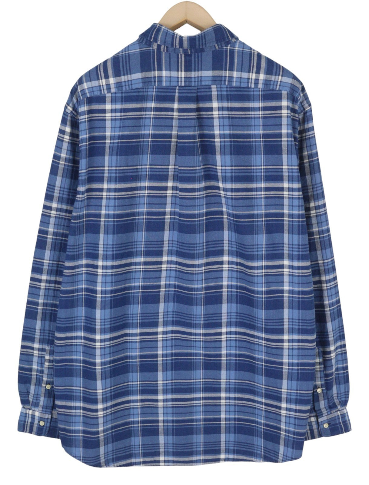 RALPH LAUREN vyriški marškinėliai, 2XL, mėlyni, klasikinio kirpimo, indigo spalvos, languoti, su sagomis žemyn iškirpte. 