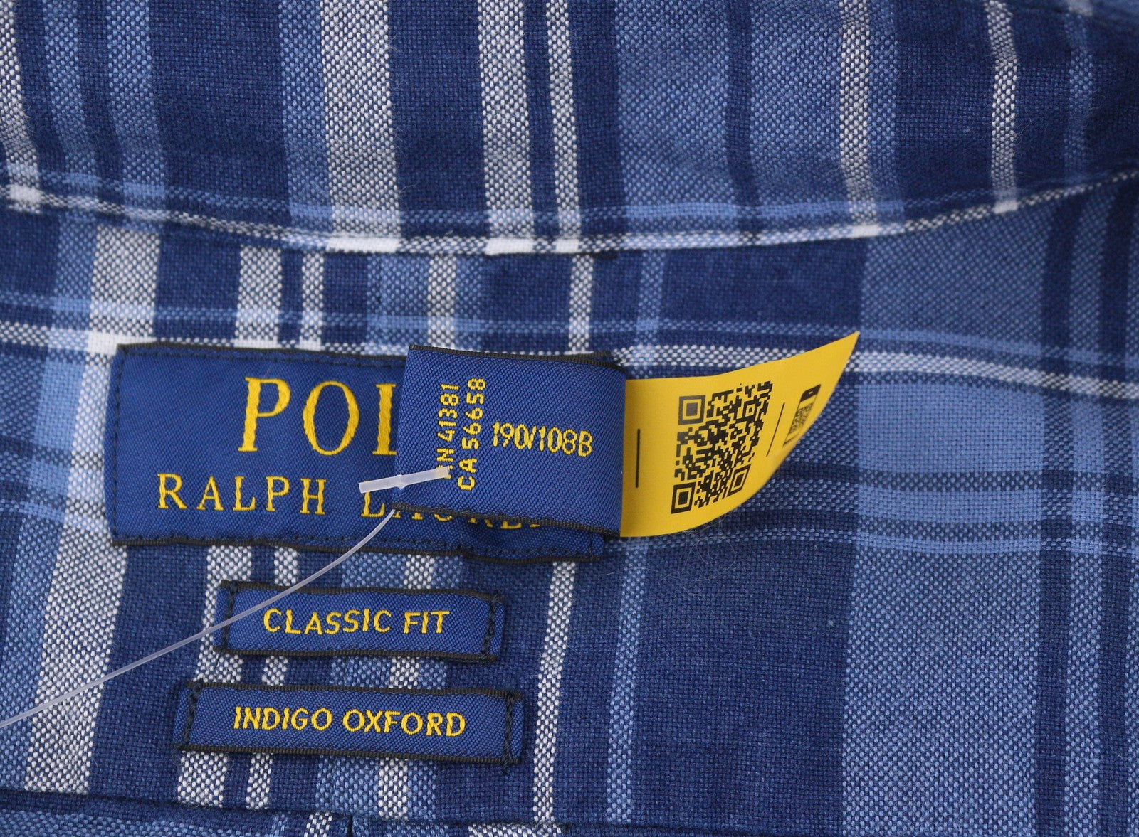 RALPH LAUREN vyriški marškinėliai, 2XL, mėlyni, klasikinio kirpimo, indigo spalvos, languoti, su sagomis žemyn iškirpte. 