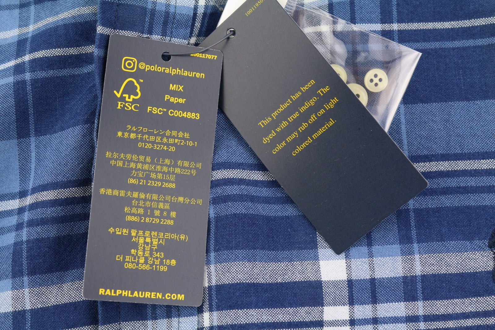 RALPH LAUREN vyriški marškinėliai, 2XL, mėlyni, klasikinio kirpimo, indigo spalvos, languoti, su sagomis žemyn iškirpte. 