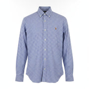 RALPH LAUREN „Core Replen“ vyriški marškinėliai, 2XL, mėlyni languoti, su sagomis žemyn iškirpte, laisvalaikio stiliaus, RRP159 