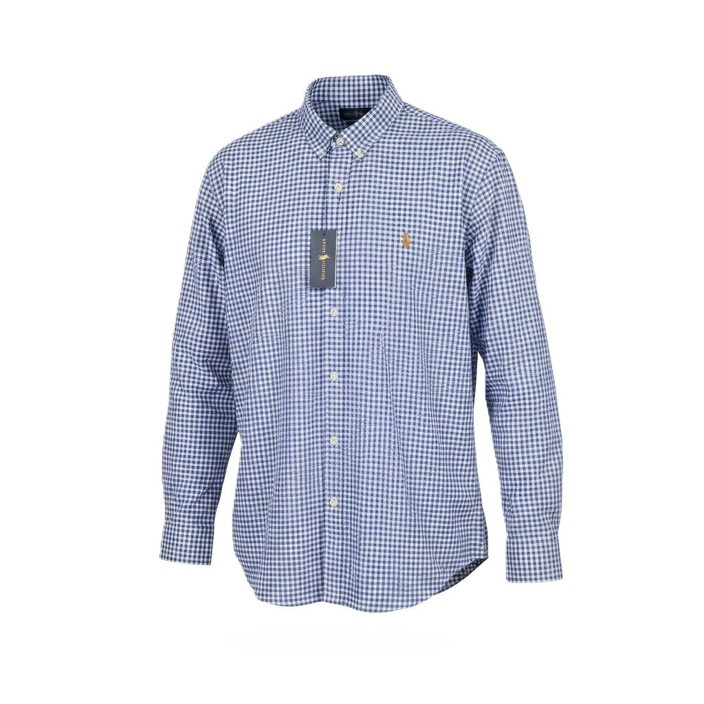 RALPH LAUREN Core Replen Men Shirt XL Blue Check Button-Down Neck Casual RRP159