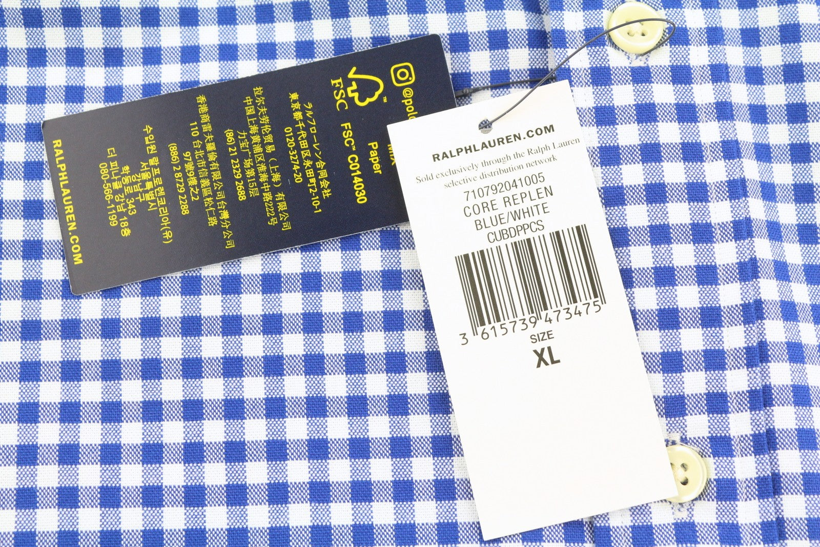 RALPH LAUREN Core Replen Men Shirt XL Blue Check Button-Down Neck Casual RRP159