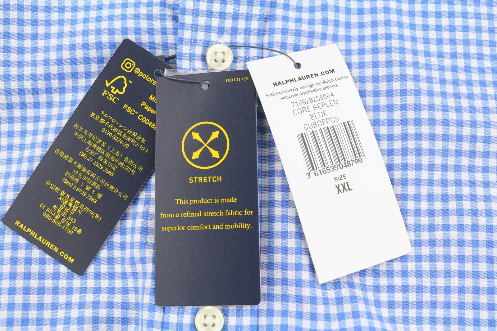 RALPH LAUREN Core Replen Men Shirt 2XL Blue Check Button-Down Custom Fit RRP159