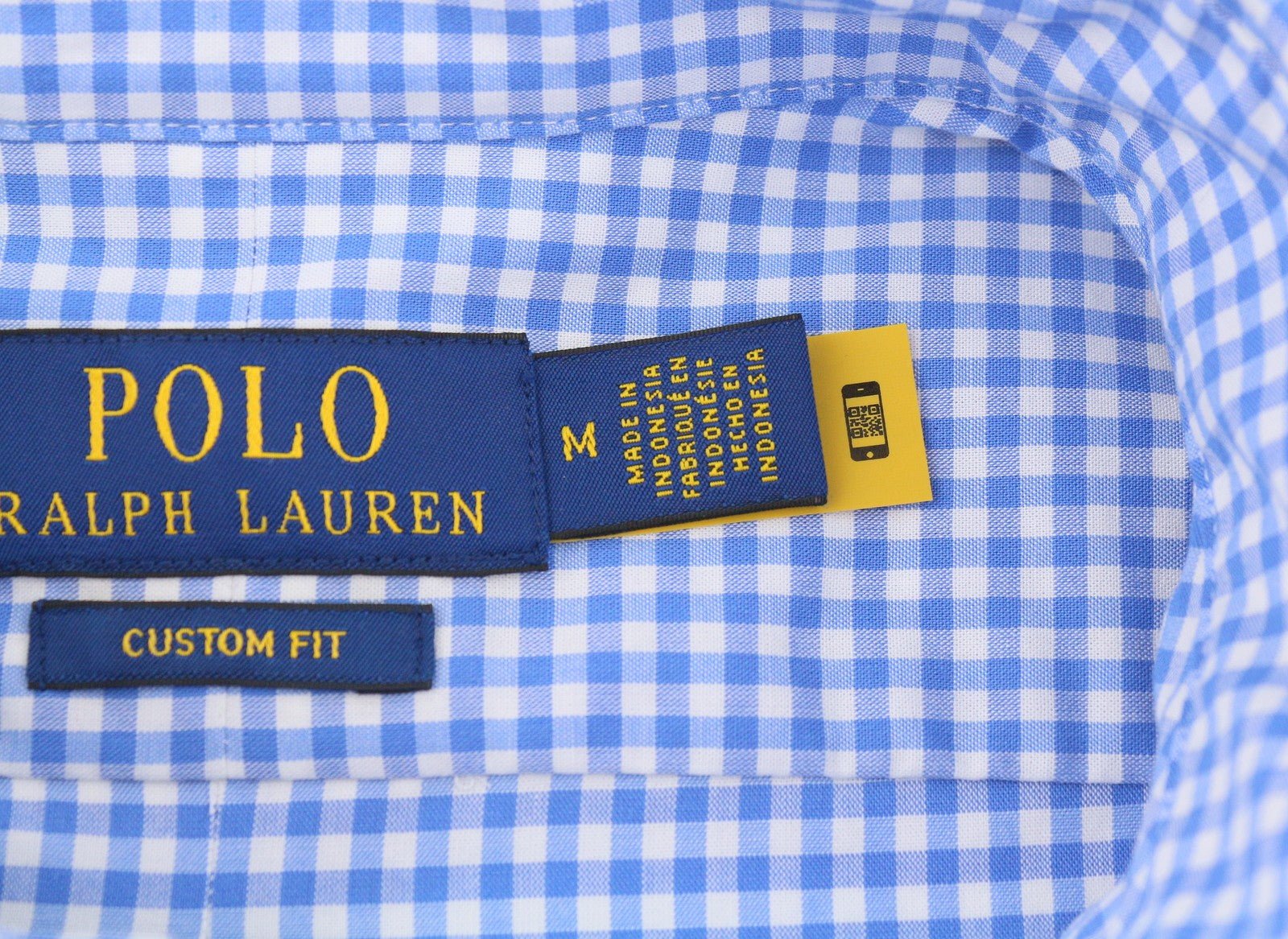 RALPH LAUREN „Core Replen“ vyriški marškinėliai M mėlyni languoti su sagomis žemyn, pritaikytas kirpimas RRP159 