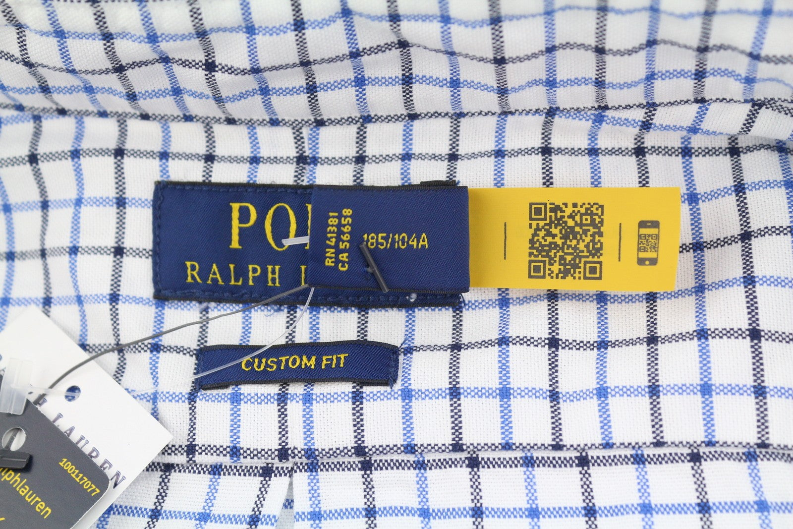 RALPH LAUREN vyriški marškinėliai, XL dydžio, balti, languoti, su sagomis užsegama apykakle, su logotipu RRP169 