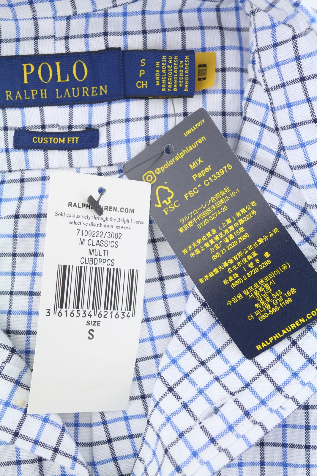 RALPH LAUREN vyriški marškinėliai S, balti, languoti, individualaus kirpimo, su sagomis užsegama kaklo dalimi, RRP169 