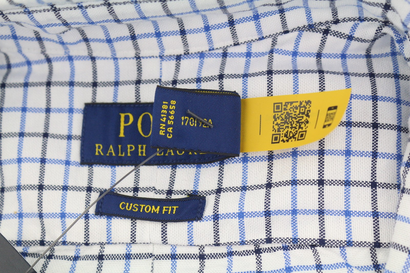 RALPH LAUREN vyriški marškinėliai S, balti, languoti, individualaus kirpimo, su sagomis užsegama kaklo dalimi, RRP169 