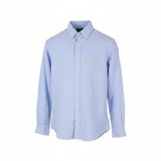 RALPH LAUREN vyriški marškinėliai S mėlyni lininiai, individualaus kirpimo, su sagomis užsegama kaklo dalimi, RRP169 